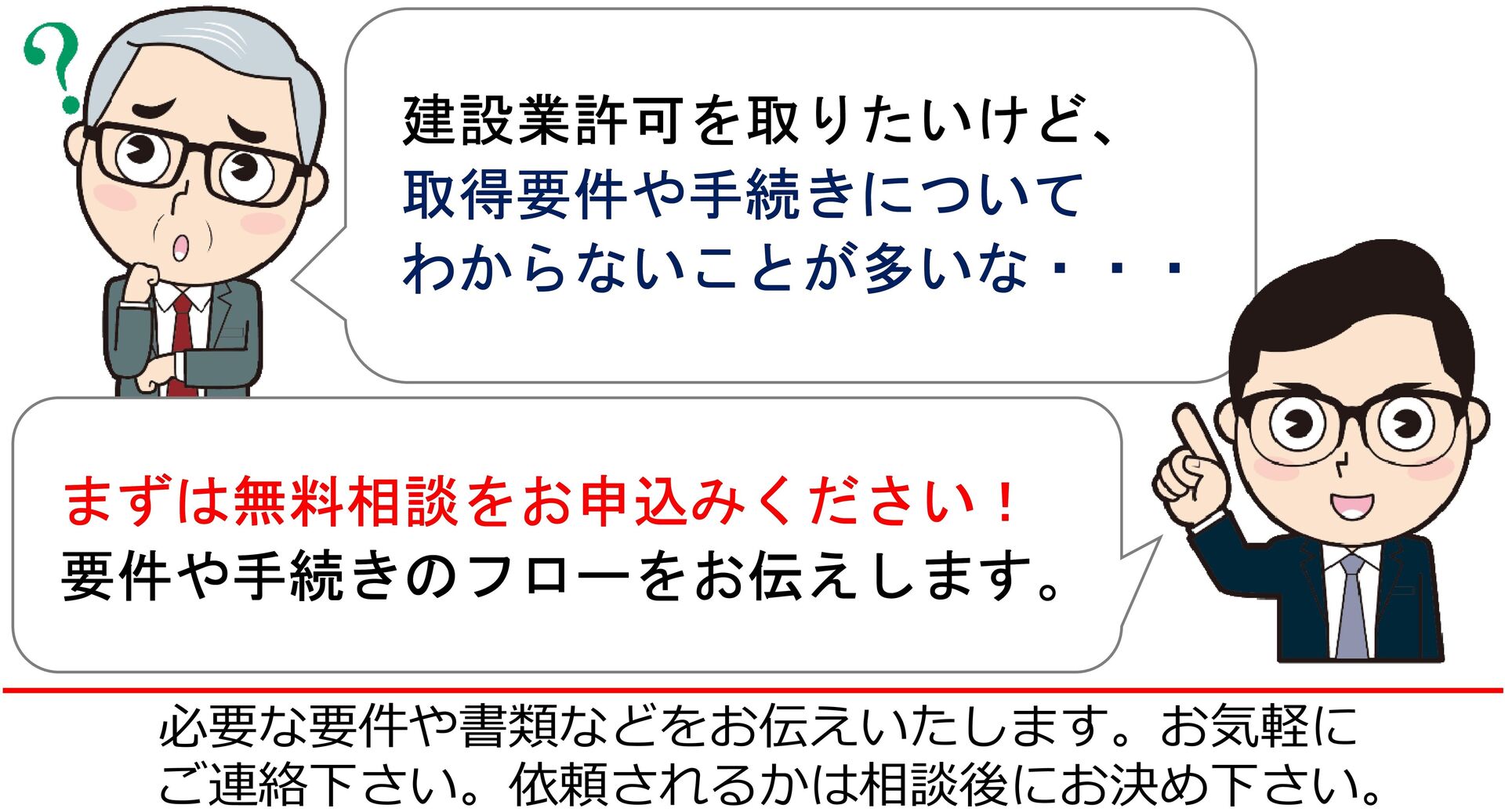 許可要件について悩む社長さまにアドバイスする行政書士
